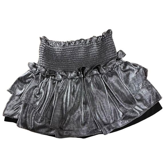 DO+BE Smocked Tiered Pull On Mini Skort Metallic Silver Halloween Costume Sz M - Picture 1 of 14